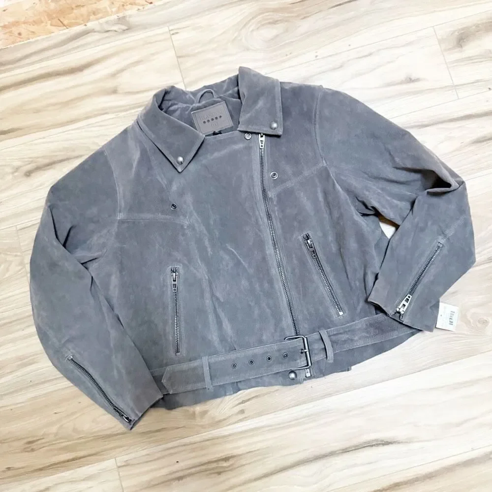 BLANK NYC | Suede Moto Asymmetrical Jacket High Altitude Gray Taupe | 1X (Plus) - Picture 2 of 10